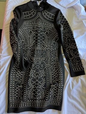 Black Studded Long-Sleeve Mini Dress - Brand Unspecified
